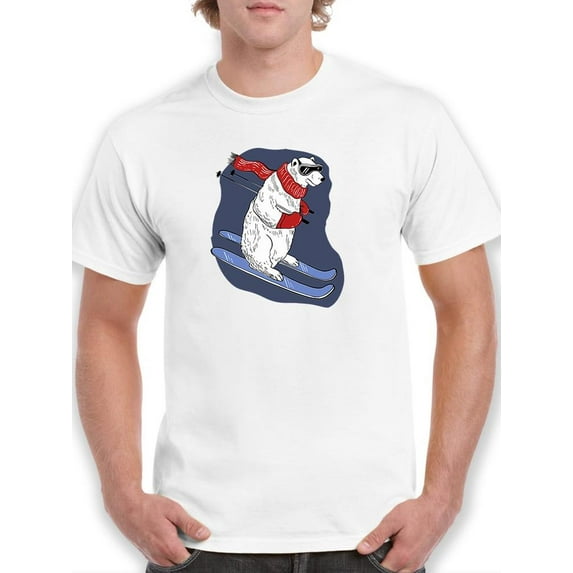 Polar Bear On Alpine Ski Slope T-Shirt Men -Image by Shutterstock, Male 3X-Large
