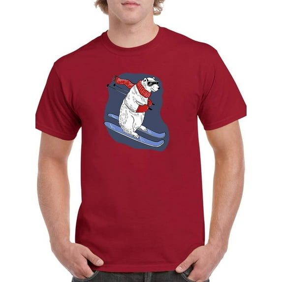 Polar Bear On Alpine Ski Slope T-Shirt Men -Image by Shutterstock, Male XX-Large