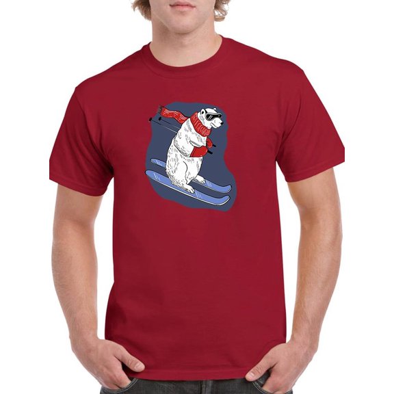 Polar Bear On Alpine Ski Slope T-Shirt Men -Image by Shutterstock, Male x-Large