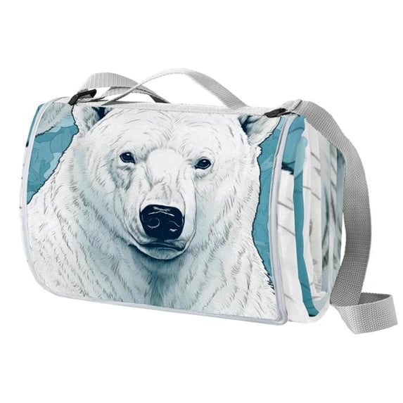 Polar Bear Outdoor Canvas Picnic Blanket Waterproof, Portable Beach Mat 78" x 59" Foldable CompactTravel Mat for Camping Hiking Grass Resting, Family Size Rug