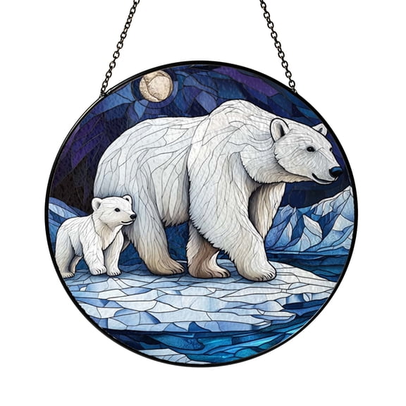 Polar Bear Pair Stained Glass Style Suncatcher – Window Hanging Art1601