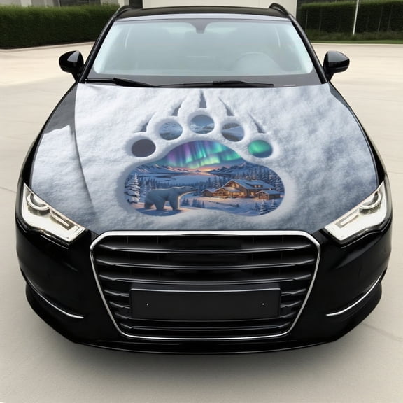 Polar Bear Paw Aurora Car Hood Vinyl Decal Wrap Sticker Design Decal Universal Truck Polar Bear Paw Aurora Irregular Graphic Accessory Engine Paw Aurora Decal Sticker (59 * 39 inches)