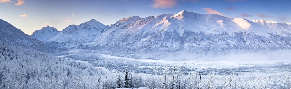 Polar Bear Peak and Eagle Peak and Hurdygurdy Mountain overlooking Eagle River Valley Chugach State Park Southcentral Alaska Alaska USA Canvas Art - Panoramic Images (27 x 9)