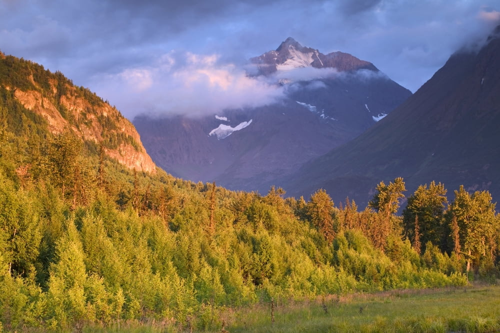Polar Bear Peak & Eagle River Valley In Sunlight Ak Sc Summer Chugach Sp Evening Canvas Art - Michael DeYoung Design Pics (17 x 11)