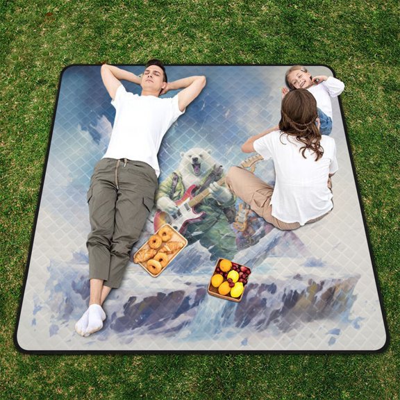 Polar Bear People Ice Beach Blanket Outdoor Picnic Blanket 78"x 78" Waterproof Foldable for Beach Camping Travel Hiking Grass Lawn Park