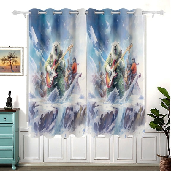 Polar Bear People Ice Blackout Curtain Panels 63x55in Drapes Privacy Assured for Living room Bedroom Bathroom 2 panels set