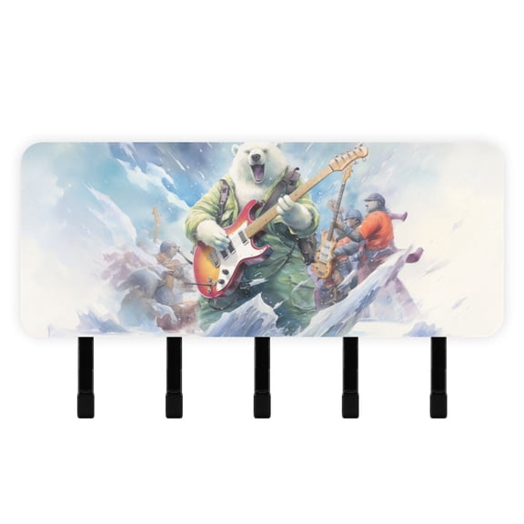 Polar Bear People Ice Mail Holder Organizer Wall Mount with Shelf Key Holder Key Rack with 5 Key Hooks for Wall Decorative