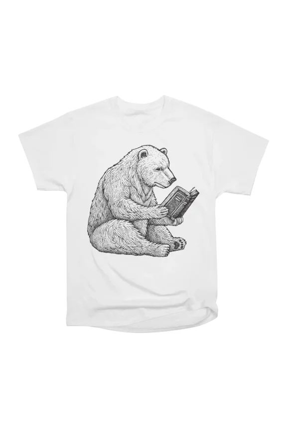 Polar Bear Reading T-Shirt Tee Gift For Him Merch For Her Apparel For Friend