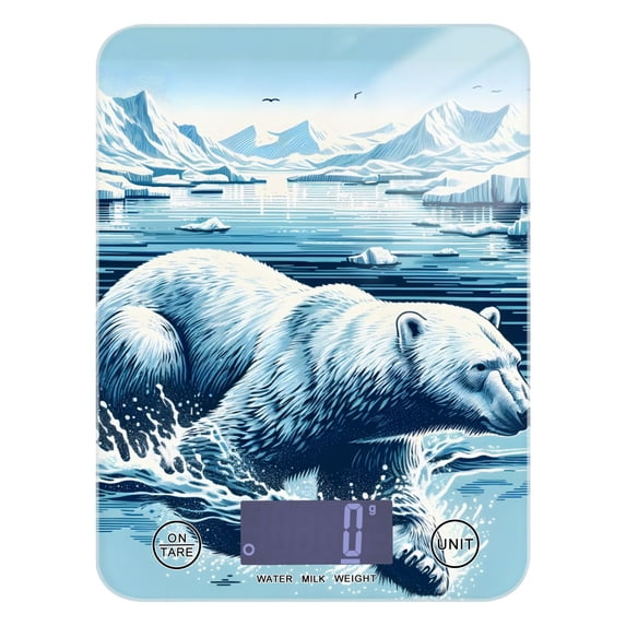 Polar Bear Sea Iceberg Food Scale Digital Kitchen Scale Waterproof Tempered Glass Tare Function 11 lb for Baking Cooking Meal Prep
