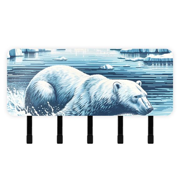 Polar Bear Sea Iceberg Mail Holder Organizer Wall Mount with Shelf Key Holder Key Rack with 5 Key Hooks for Wall Decorative