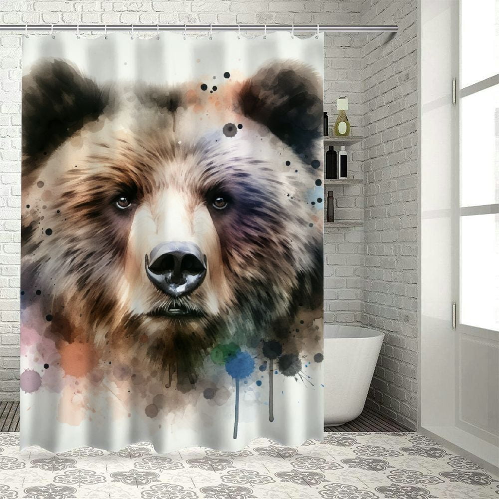 Polar Bear Shower Curtain for Bathroom, Watercolor White Bear Boho