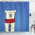 thumbnail image 1 of Polar Bear Shower Curtain, Polar Bear with a Present Merry Christmas Birthday Greeting Cartoon, Fabric Bathroom Set with Hooks, 69W X 84L Inches Extra Long, Violet Blue Multicolor, by Ambesonne, 1 of 3