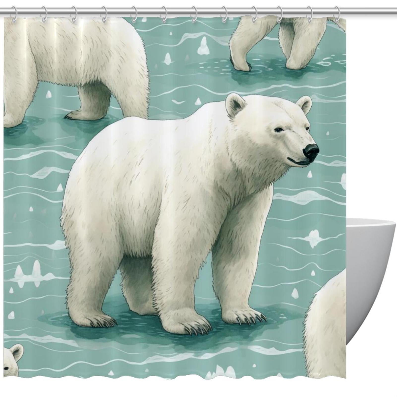 Polar Bear Shower Curtain Waterproof Bathroom Curtain with Grommets and