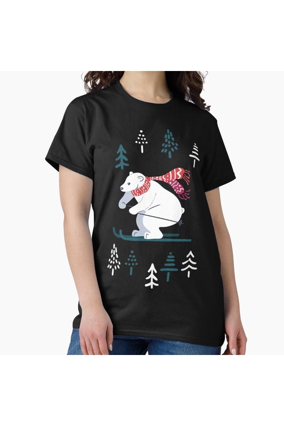 Polar Bear Ski Adorable Winter Animals Holiday Winter Art Unisex T-Shirt up to size 5XL