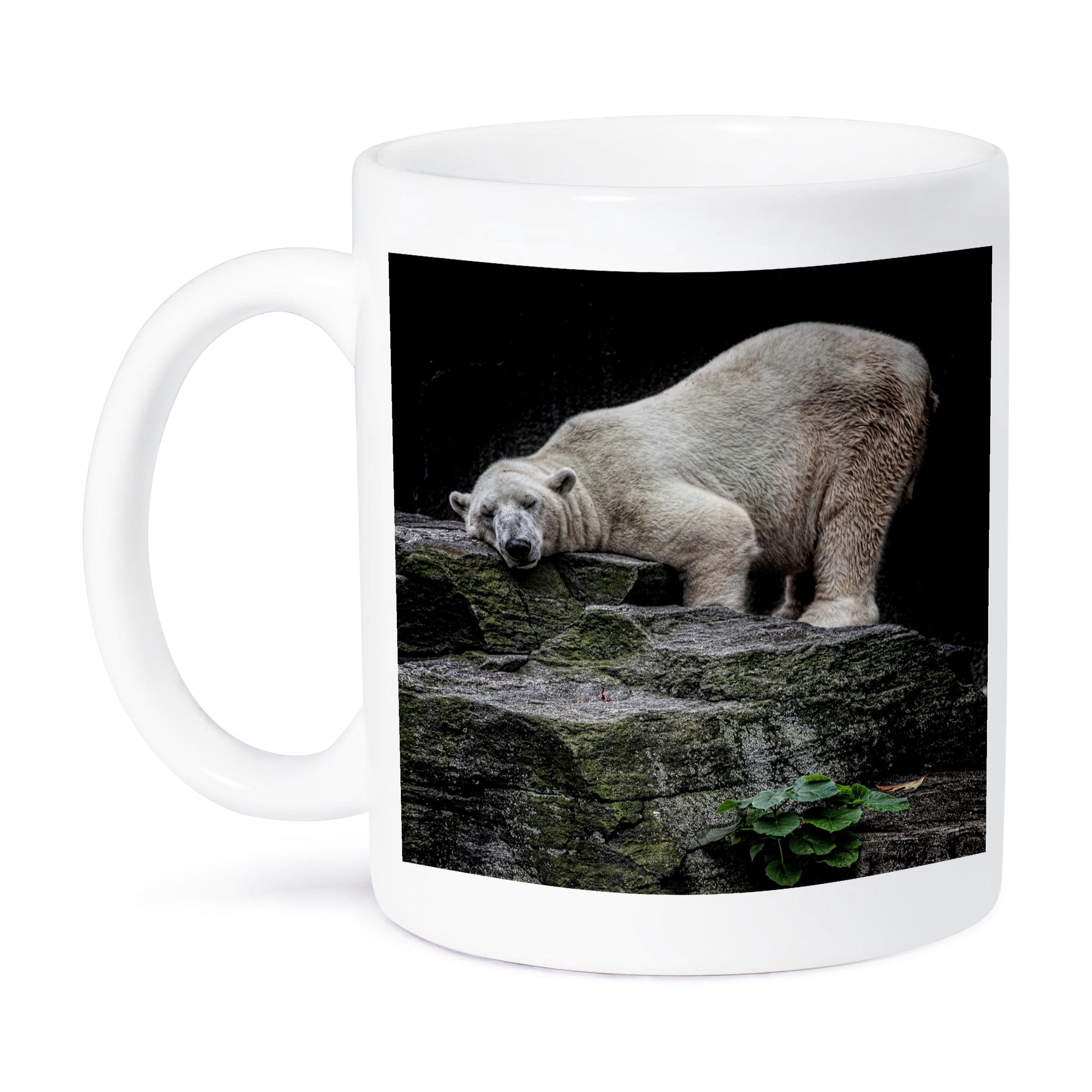 3dRose Polar Bear Mug – 15oz Two-Tone Yellow Coffee Mug With Swim Design