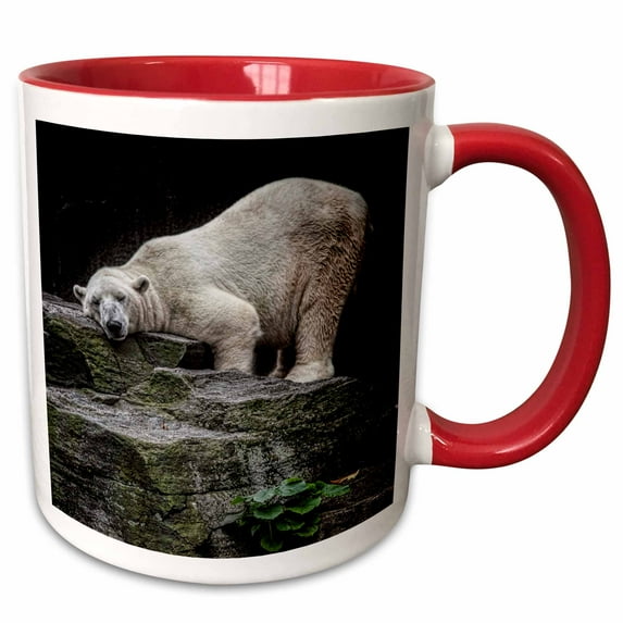 3drose, Polar Bear Sleep Rocks Pose, 15oz Two-tone Red Mug