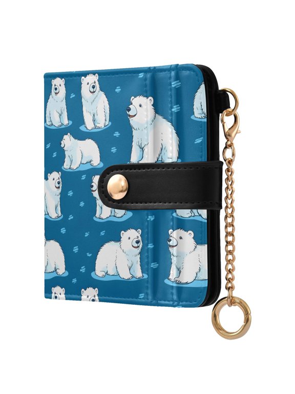 Polar Bear Small Wallet for Women RFID Blocking Bifold PU Leather Credit Card Holder with Zipper Coin Pocket Compact Cute Travel Purse Magnetic Snap 7 Card Slots