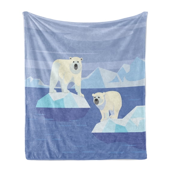 Polar Bear Soft Flannel Fleece Blanket, Arctic Circle Animals Floating on Icy Rocks Eco Habitat Zoo Nordic Pole Pattern, Cozy Plush for Indoor and Outdoor Use, 50" x 70", Multicolor, by Ambesonne