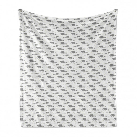 Polar Bear Soft Flannel Fleece Blanket, Grey Silhouettes of Mother and Child Bears with Stars Animal Family, Cozy Plush for Indoor and Outdoor Use, 60" x 80", Grey Yellow and White, by Ambesonne