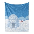 thumbnail image 1 of Polar Bear Soft Flannel Fleece Blanket, Mom Polar Bear Riding Her Baby Motherhood Igloo Snow House Ice Scenery, Cozy Plush for Indoor and Outdoor Use, 50" x 70", Pale Blue and White, by Ambesonne, 1 of 6
