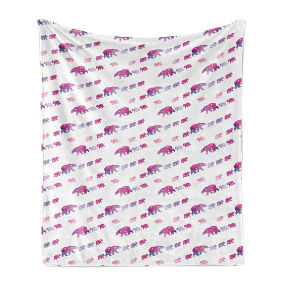 Polar Bear Soft Flannel Fleece Blanket, Mother and Child Constellation Bears in Watercolor Style Pattern, Cozy Plush for Indoor and Outdoor Use, 50" x 70", Magenta Purple and White, by Ambesonne