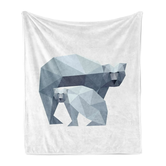 Polar Bear Soft Flannel Fleece Blanket, Polygonal Art Baby and Mother Bear Geometric Nordic Mammal Illustration, Cozy Plush for Indoor and Outdoor Use, 50" x 60", Grey and Pale Grey, by Ambesonne