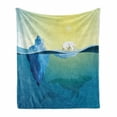 thumbnail image 1 of Polar Bear Soft Flannel Fleece Blanket, Polar Bear Standing on an Ice Floe Melting in Ocean with Swimming Whales Theme, Cozy Plush for Indoor and Outdoor Use, 60" x 80", Multicolor, by Ambesonne, 1 of 6