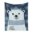 thumbnail image 1 of Polar Bear Soft Flannel Fleece Throw Blanket, Christmas Portrait of a Bear in Winter Snowflakes Noel Kids Cartoon, Cozy Plush for Indoor and Outdoor Use, 50" x 70", Dark Blue Multicolor, by Ambesonne, 1 of 5
