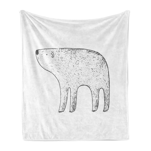 Polar Bear Soft Flannel Fleece Throw Blanket, Sketchy Animal Ink Drawing Style Illustration on White Backdrop, Cozy Plush for Indoor and Outdoor Use, 50" x 70", Charcoal Grey and White, by Ambesonne
