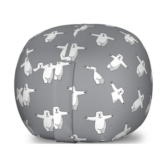 Polar Bear Storage Toy Bag Chair, Funny Animals with Arms Open Ready to Hug Friendly Zoo Characters, Stuffed Animal Organizer Washable Bag, Large Size, Grey Black and White, by Ambesonne