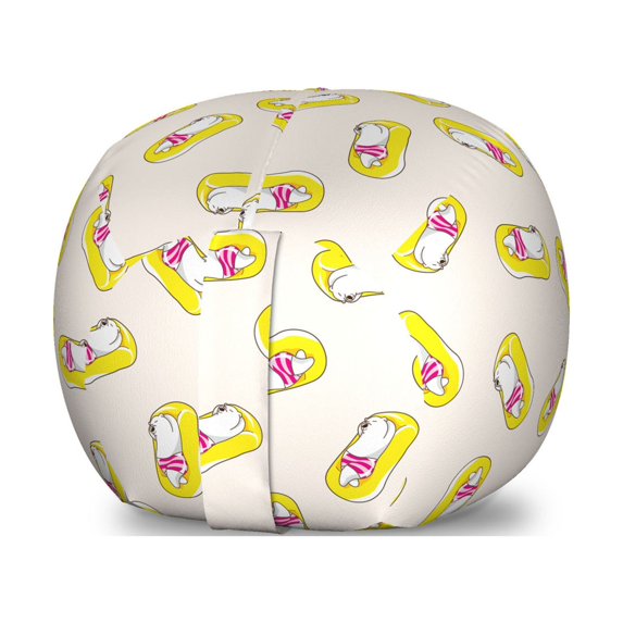 Polar Bear Storage Toy Bag Chair, Humorous Summer Pattern with Arctic Animals Relaxing on Seabeds, Stuffed Animal Organizer Washable Bag, Small Size, Pale Peach Yellow, by Ambesonne