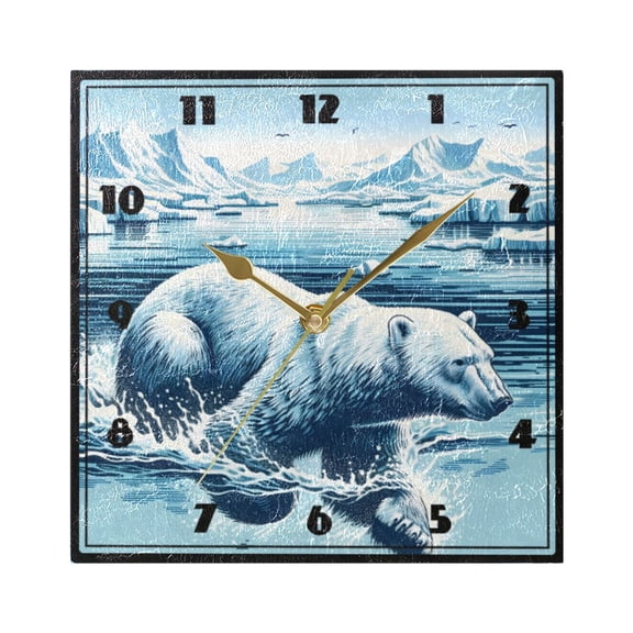 Polar Bear Swim in Water Wall Clock 7.78" Non-Ticking Silent Battery Operated for Home Bedroom Office Kitchen Living Room(Gold)