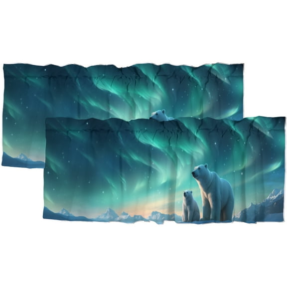 Polar Bear Window Curtain Valances Cute Animal Aurora Borealis Natural Landscape Rod Pocket Window Valance for Living Room Bathroom Bedroom Kitchen 54 by 18 in, 2 Panel