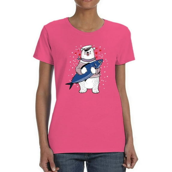 Polar Bear With A Fish Shaped T-Shirt Women -Image by Shutterstock, Female Small