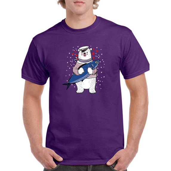 Polar Bear With A Fish T-Shirt Men -Image by Shutterstock, Male Large