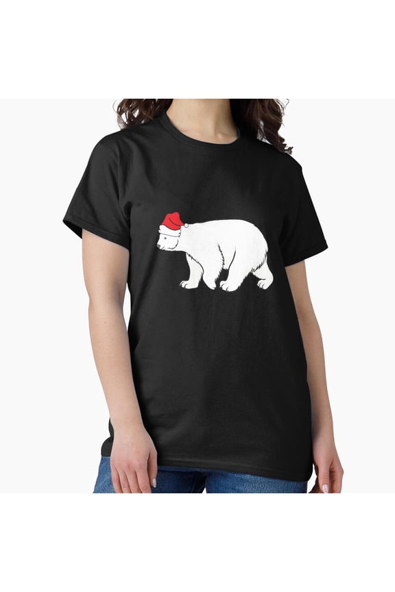 Polar Bear With Father Noel Hat Xmas Winter Pajama Art Unisex T-Shirt up to size 5XL