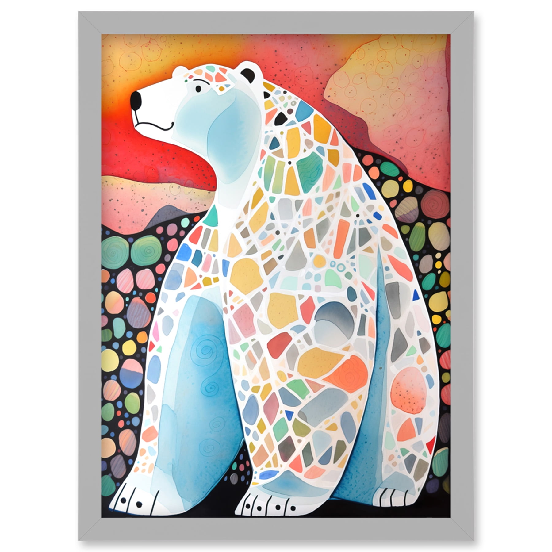 Polar Bear With Mosaic Pattern Folk Art Artwork Framed Wall Art Print ...