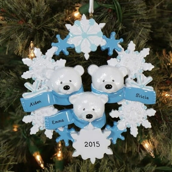 Polar Bear Wreath Family 3 Personalized Christmas Ornament DO-IT-YOURSELF