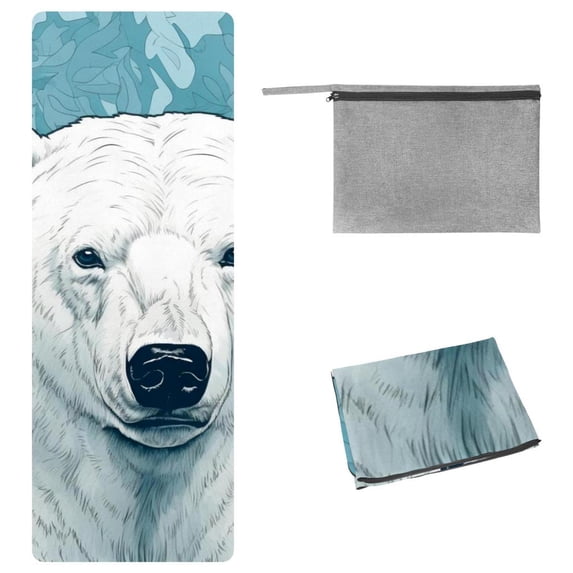 Polar Bear Yoga Mat Towel, Storage Bag, 72.8"x26.8" - Suitable for Yoga, Pilates, Fitness, Gym - Yoga Blankets and Gym Towel Included