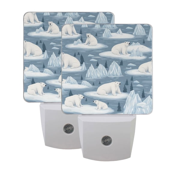 Polar Bear and Glacier Patterns LED Night Light with Smart Sensor Plug Into Wall Dusk to Dawn 2 packs