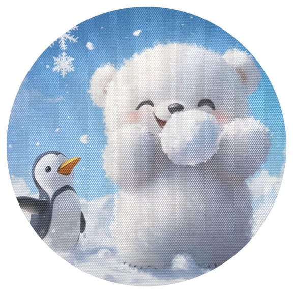 Polar Bear and Penguin 6-Piece 15.4in Durable PVC Plate Mats, Heat-Resistant for Parties and Dining