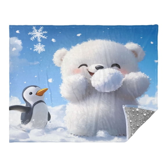 Polar Bear and Penguin Camping Blankets Bed Throws and Cozy Travel Blanket Fluorescence 70x55in Double Sided