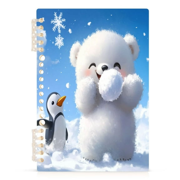 Polar Bear and Penguin A5 8.3x5.7in PP Notebook, Adjustable Rings, 60 Sheets, Diary or Journey Note