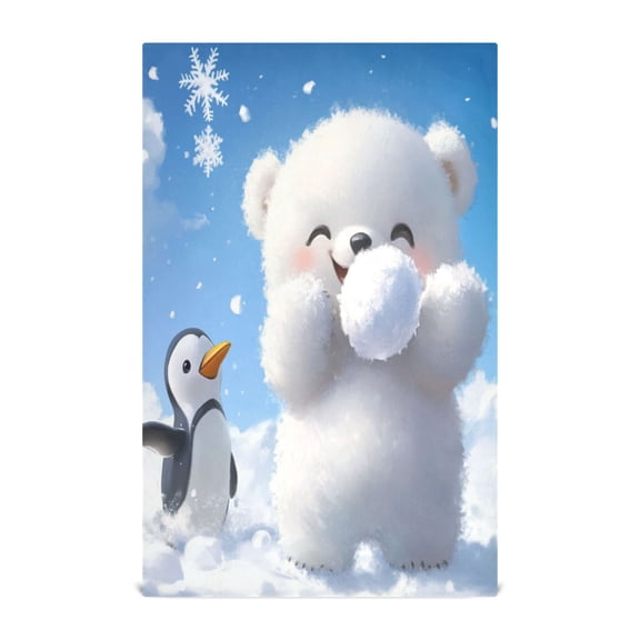 Polar Bear and Penguin Decorative Waffle Towel Kitchen Dishcloth 28x18in Multi-Use Tea Towel