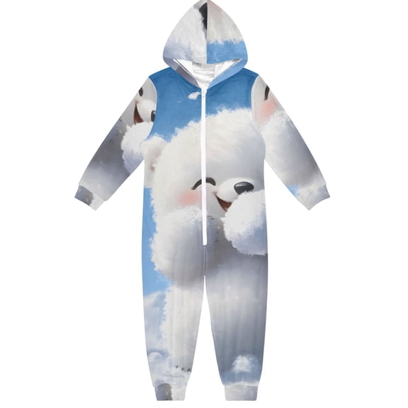 Polar Bear and Penguin One Piece Pajamas Soft Jumpsuit Cozy Sleep and Play Romper Zipper and Pockets 9-11Y