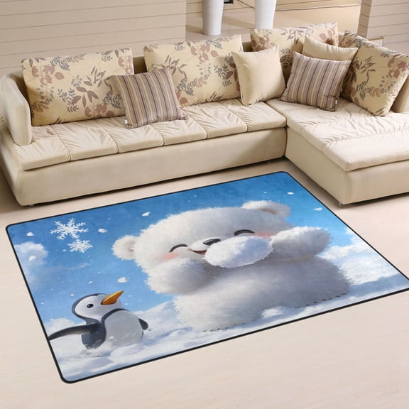Polar Bear and Penguin Soft Polyester Area Rug 31''x20'', Non Slip, Memory Foam, Water Absorbent