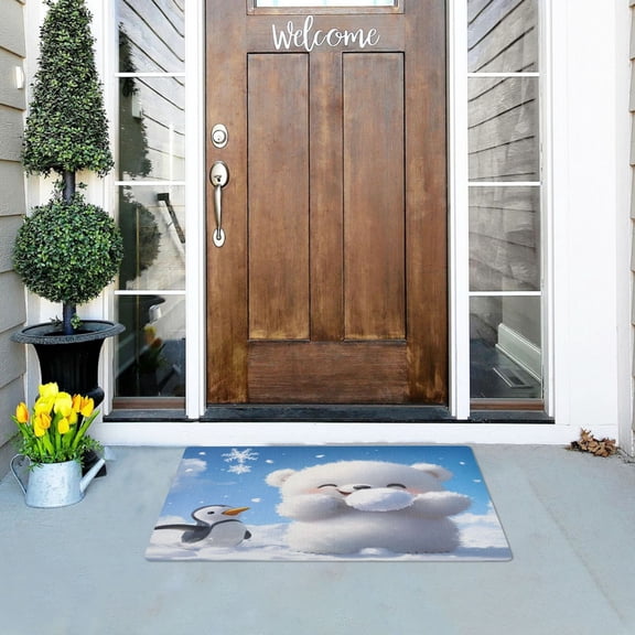 Polar Bear and Penguin Outdoor Doormats NonSlip Bath Rugs Absorbent Muddy Dirt Resist Door Mats 32''x20''