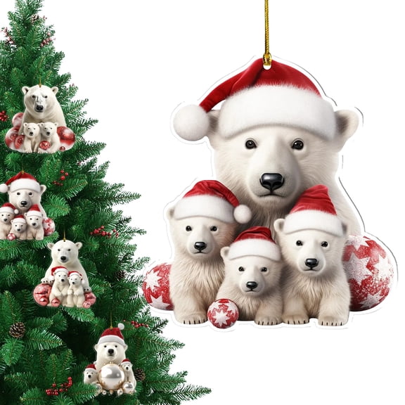 Polar Bear in Santa Hat Ornament – Birch Wood Holiday Decoration – Arctic for Animal Lovers