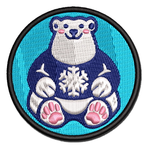 Polar Bear in Snowflake Christmas Sweater Applique Multi-Color Embroidered Hook & Loop Patch - 3 Inch Medium