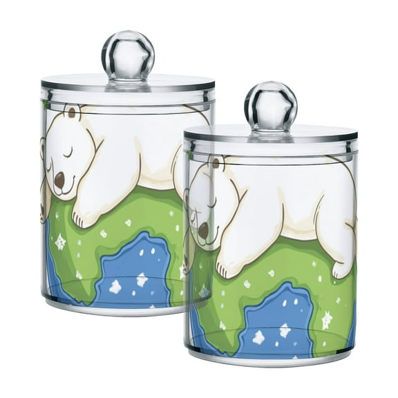 Polar Bear on Earth Stars Clouds Cartoon Translucent Plastic Cans Storage Canisters with Lid Set of 2